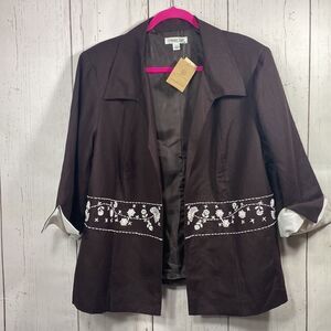 Coldwater Creek Brown Linen Blend Embroidered Jacket Size W22 Lagenlook Artsy